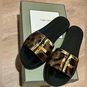 Tom Ford Calf Hair Slides with Gold Detail